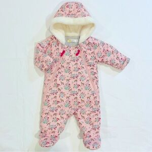 New Baby Boden Bunting Girls 0-3M Cosy All In One Provence Pink Snowsuit Mini